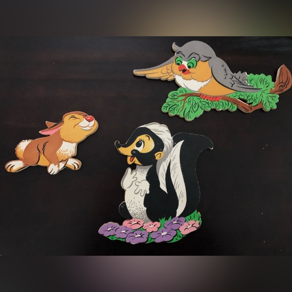 Disney Other - Vintage Bambi Friends Flower Owl Rabbit Wall Hanging Board Decor Nursery